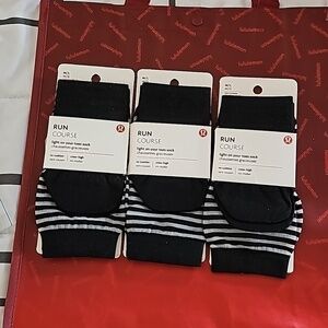 * NWT LULULEMON 3 Pairs RUN COURSE Light On Your Toes MESH BLACK M/L Socks